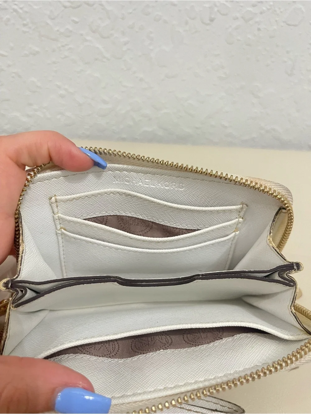MICHAEL Michael Kors Cream and Gold Zip Around Compact Wallet
